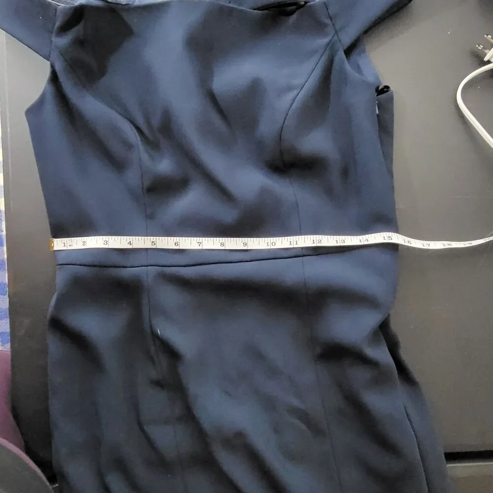 Dessy Collection Vivian Diamond Blue Crepe Bridesmaids Dress Size 10 3040 Bow - Picture 9 of 12